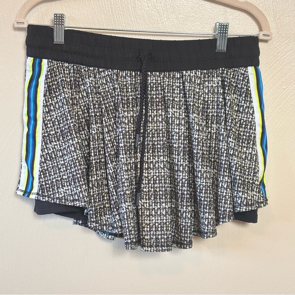 Lucky In Love Women's Skort Shorts Elastic Waist Stripe Tennis Golf Black Medium